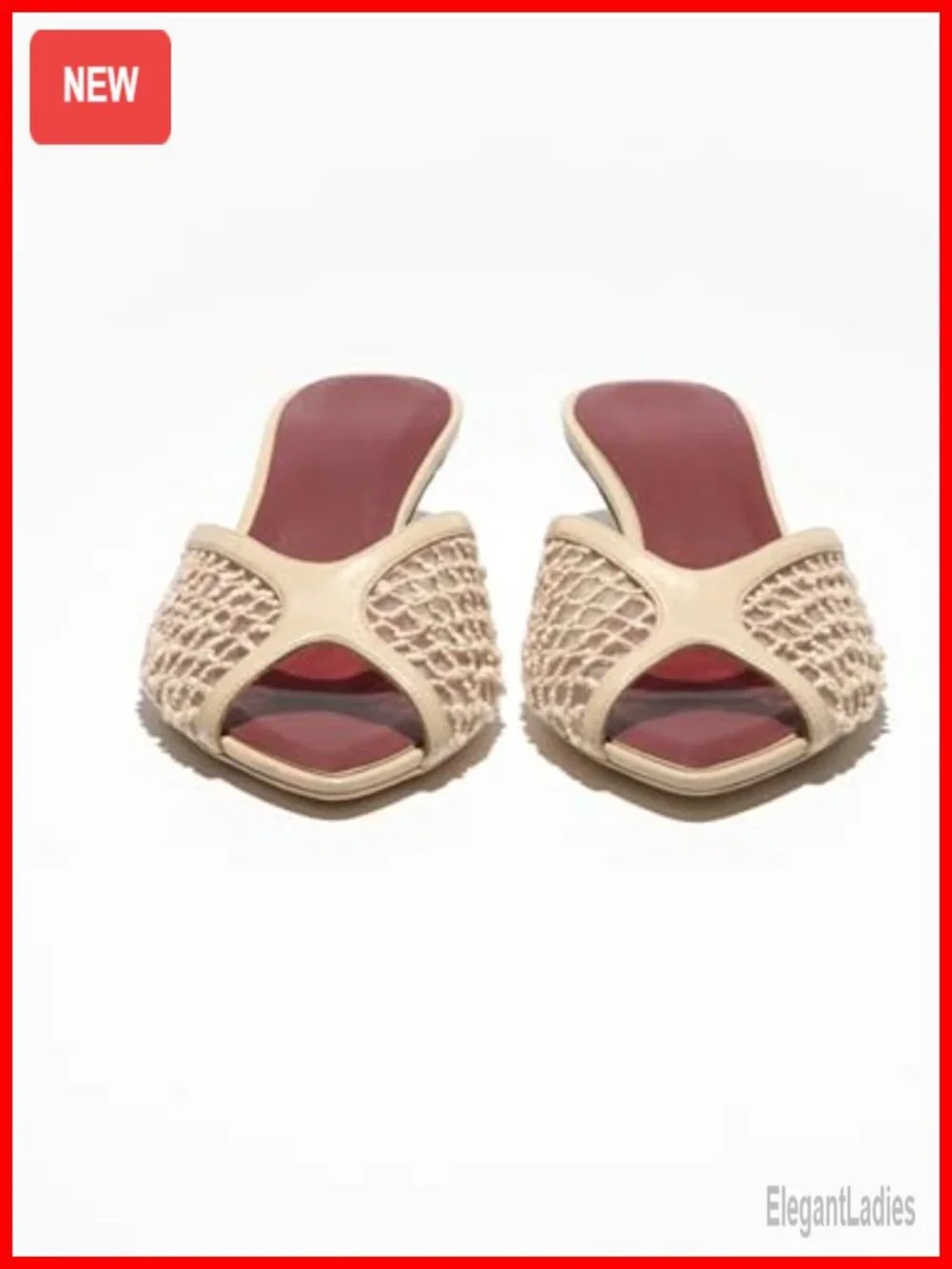 Chunky Peep Toe Heel Sandals Mesh Slip-On Mules for Women